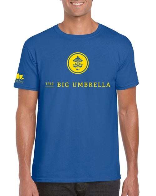 Yellow Logo Blue Tshirt by The Big Umbrella