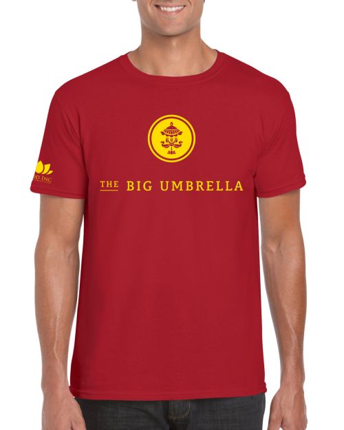 Yellow Logo Red Tshirt by The Big Umbrella